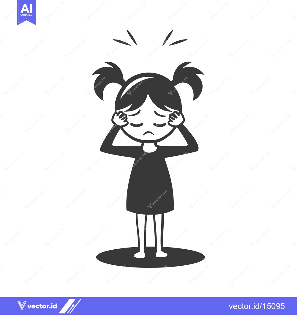 Premium Vector dari A girl with pigtails holding her head, looking distressed