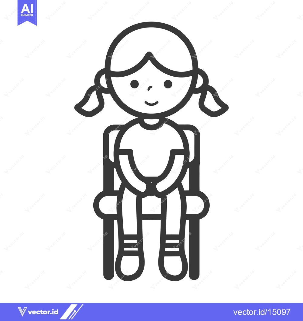 Premium Vector of A girl with pigtails sitting on a chair