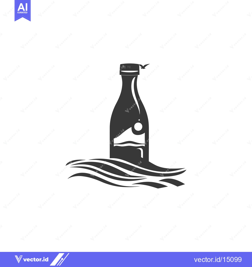 Premium Vector dari A glass bottle with a bird and water waves in a minimalist design