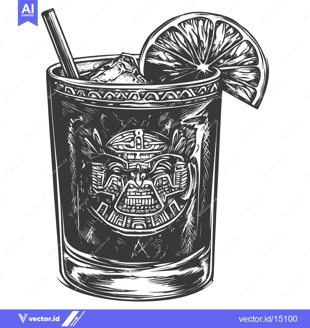 Premium Vector of A Glass of Cold Drink with a Slice of Lemon and a Straw