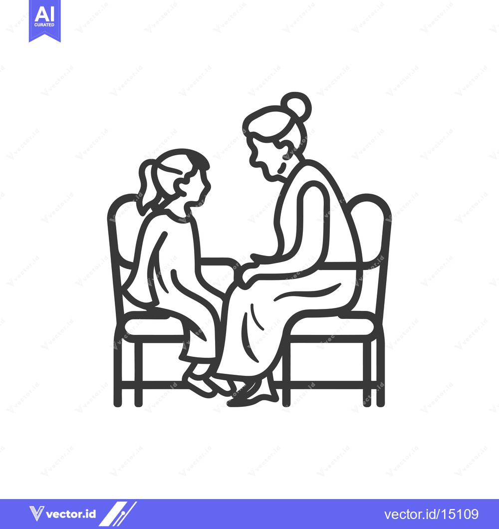 Premium Vector of A Grandmother and Granddaughter Sitting on a Bench Together