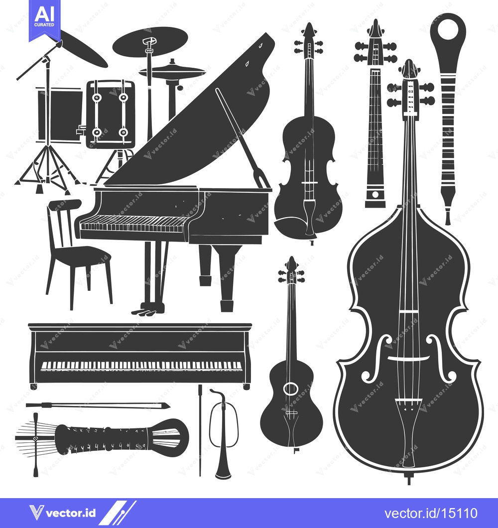 Premium Vector dari A Grand Piano and an Array of String Instruments
