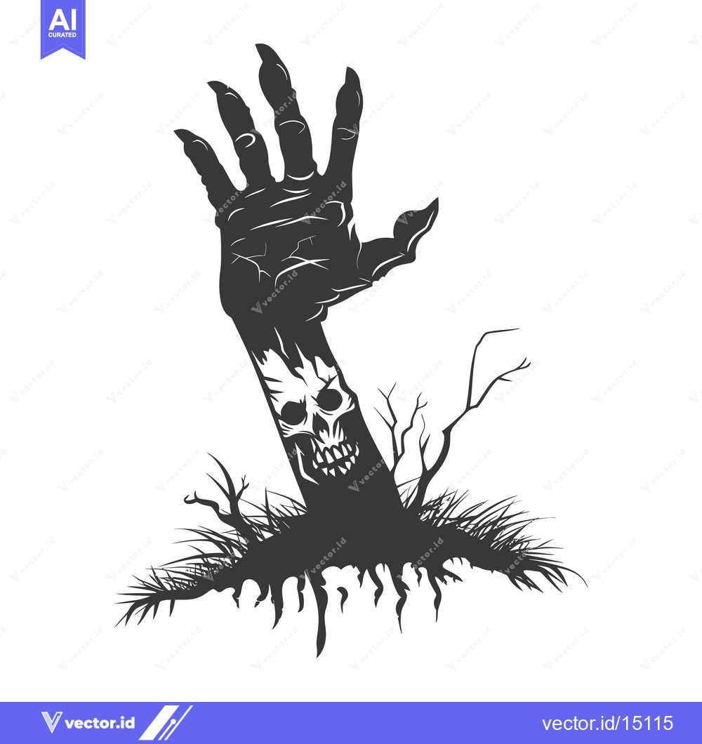 Premium Vector of A Grasping Hand Emerging from the Ground with a Skull