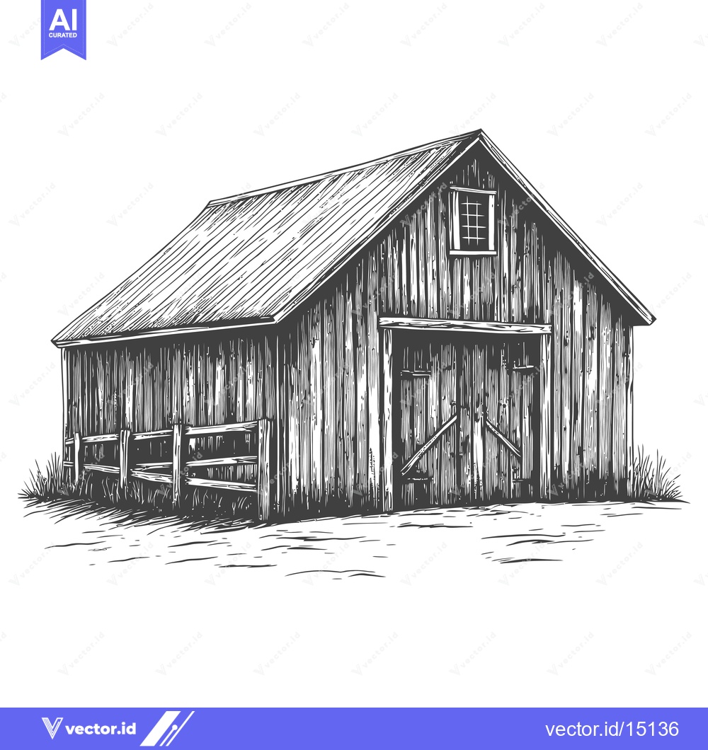 Premium Vector dari Rustic Wooden Barn with Fence and Small Window