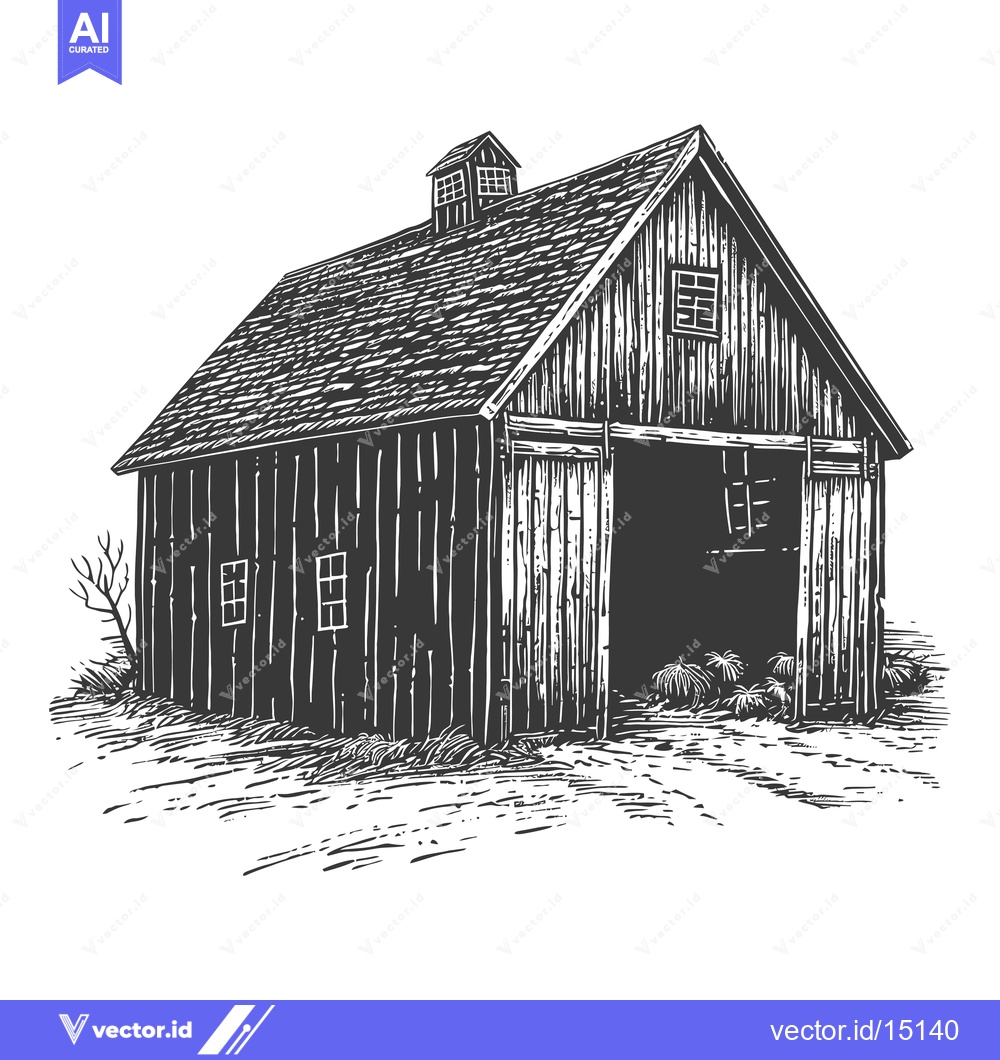 Premium Vector of Rustic Wooden Barn Structure With Open Doors