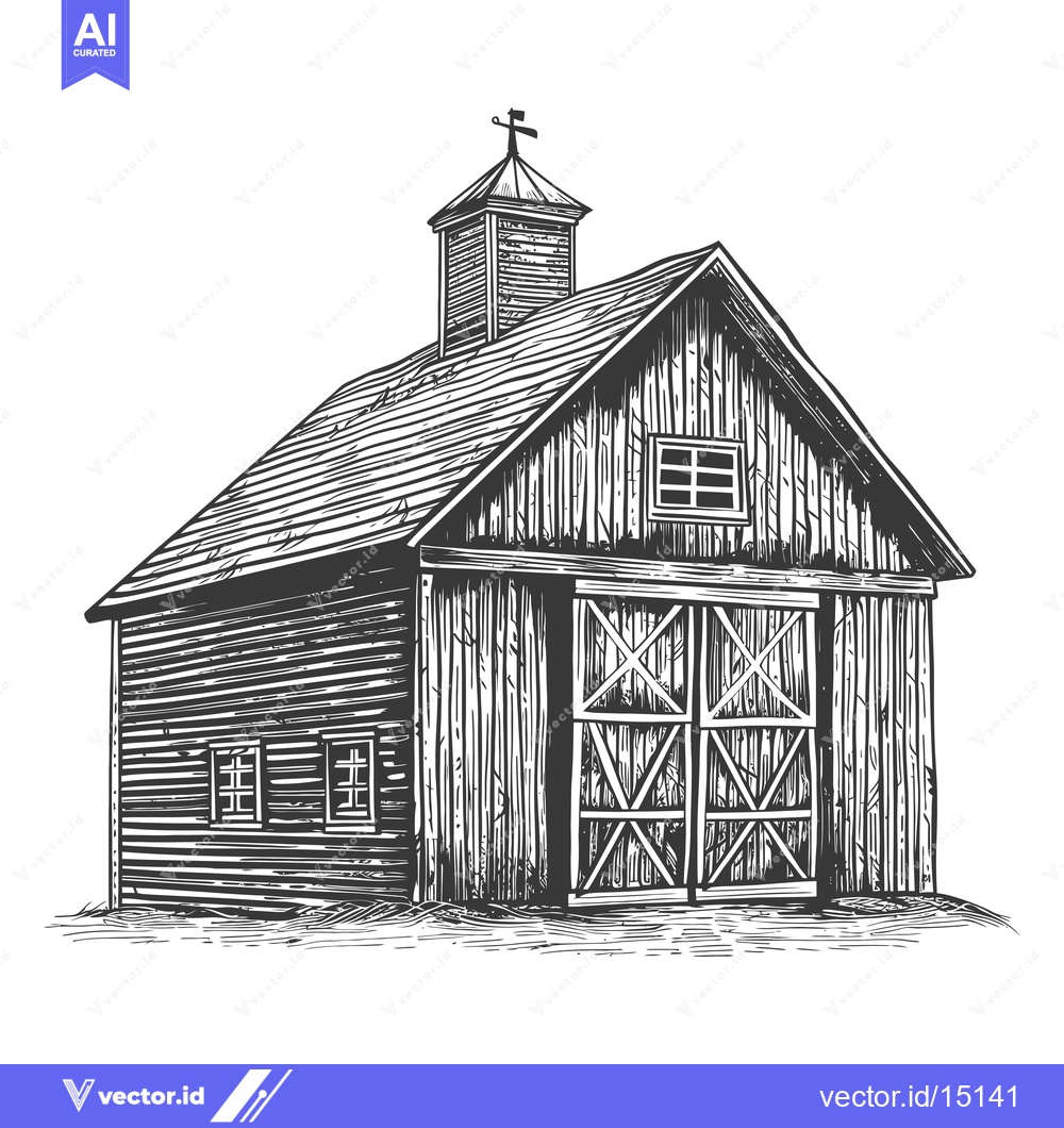 Premium Vector dari Rustic Wooden Barn with Gable Roof and Cupola