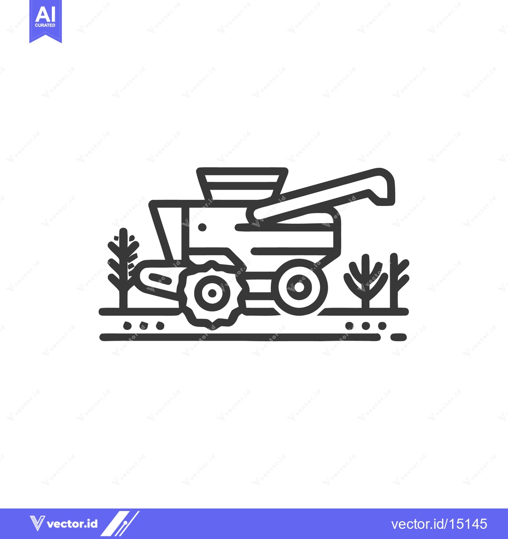 Premium Vector dari Minimalist Combine Harvester Icon on Field, Agriculture Concept, Line