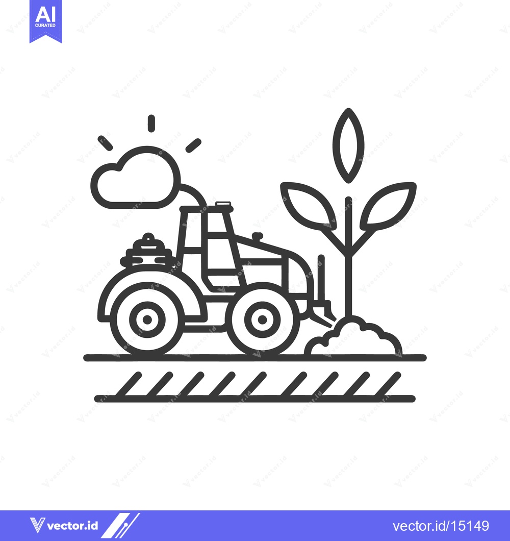 Premium Vector of An illustrated drawing of a tractor near plants in the sunshine