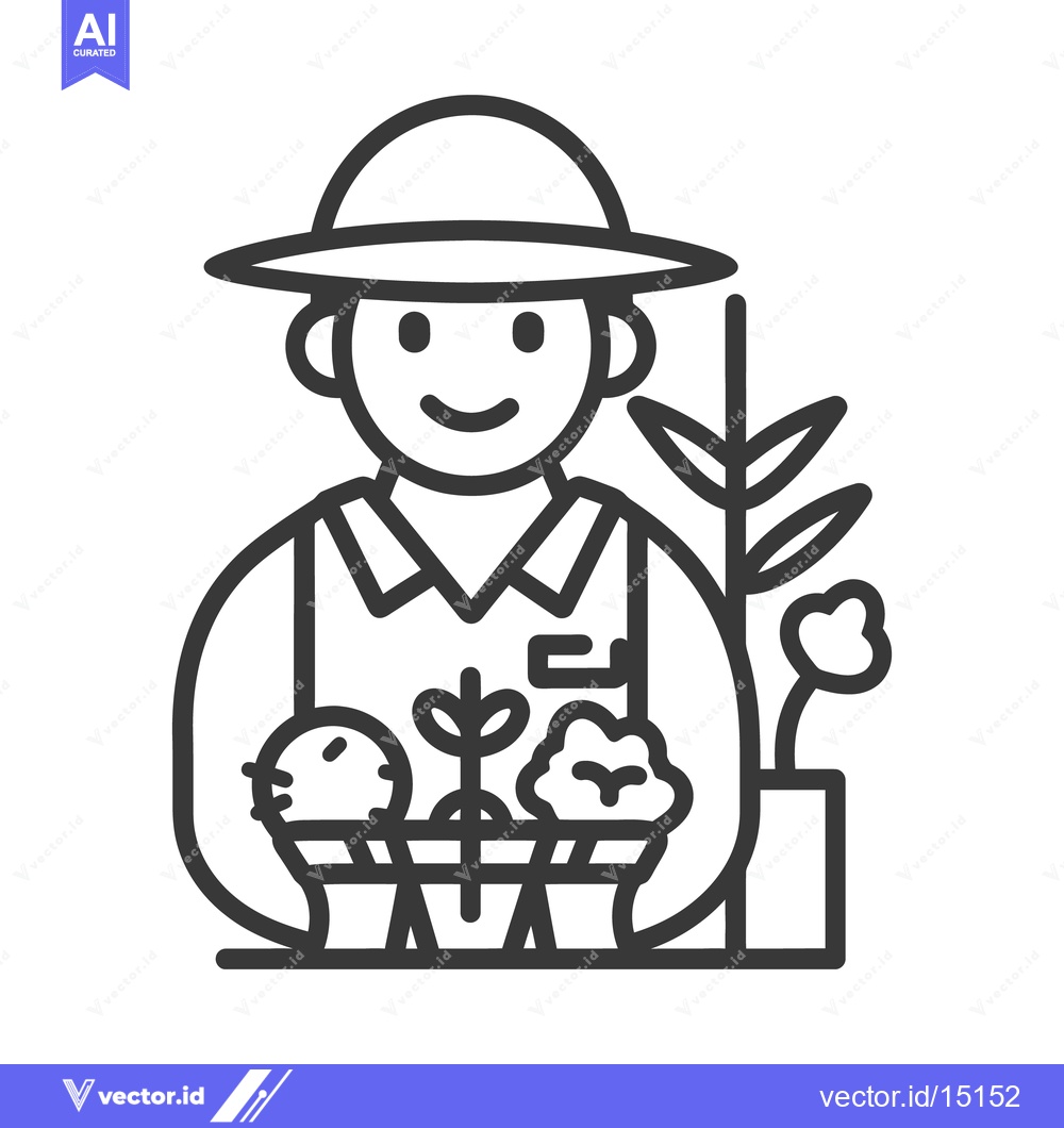 Premium Vector dari A smiling gardener holding plants and flowers in a tray
