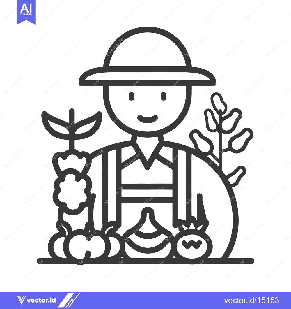Premium Vector of A smiling farmer holding various freshly harvested vegetables and frui