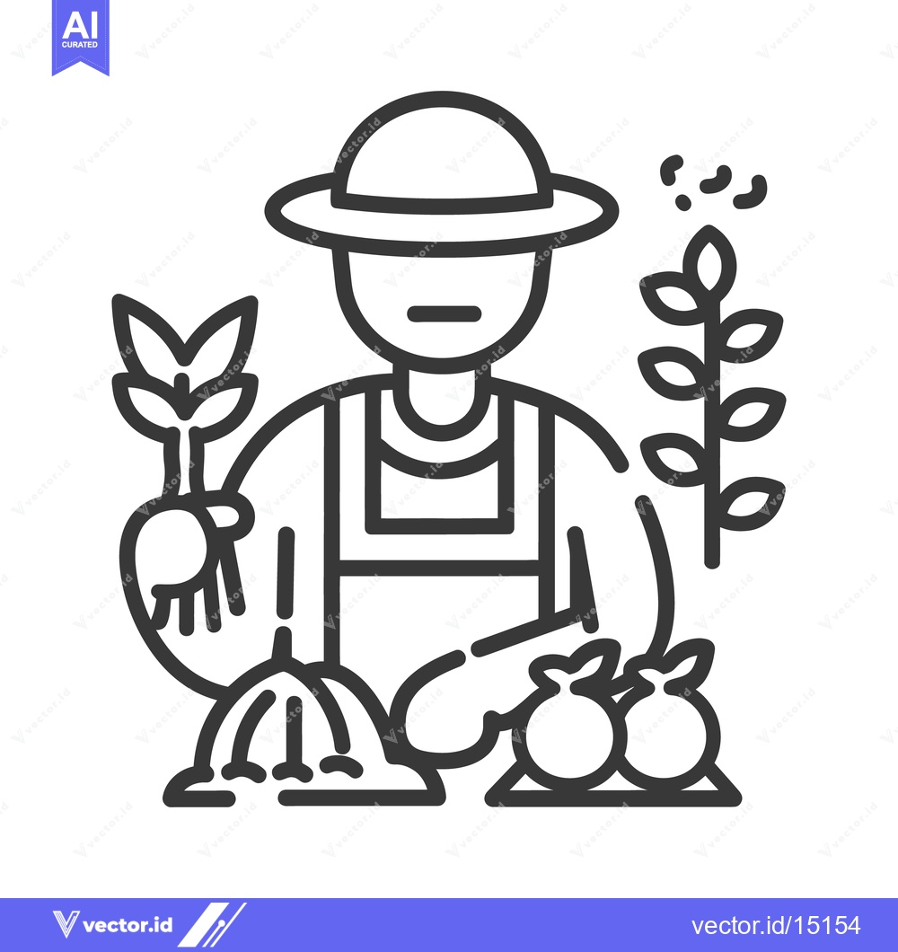 Premium Vector of A farmer holds crops with tools representing agricultural work