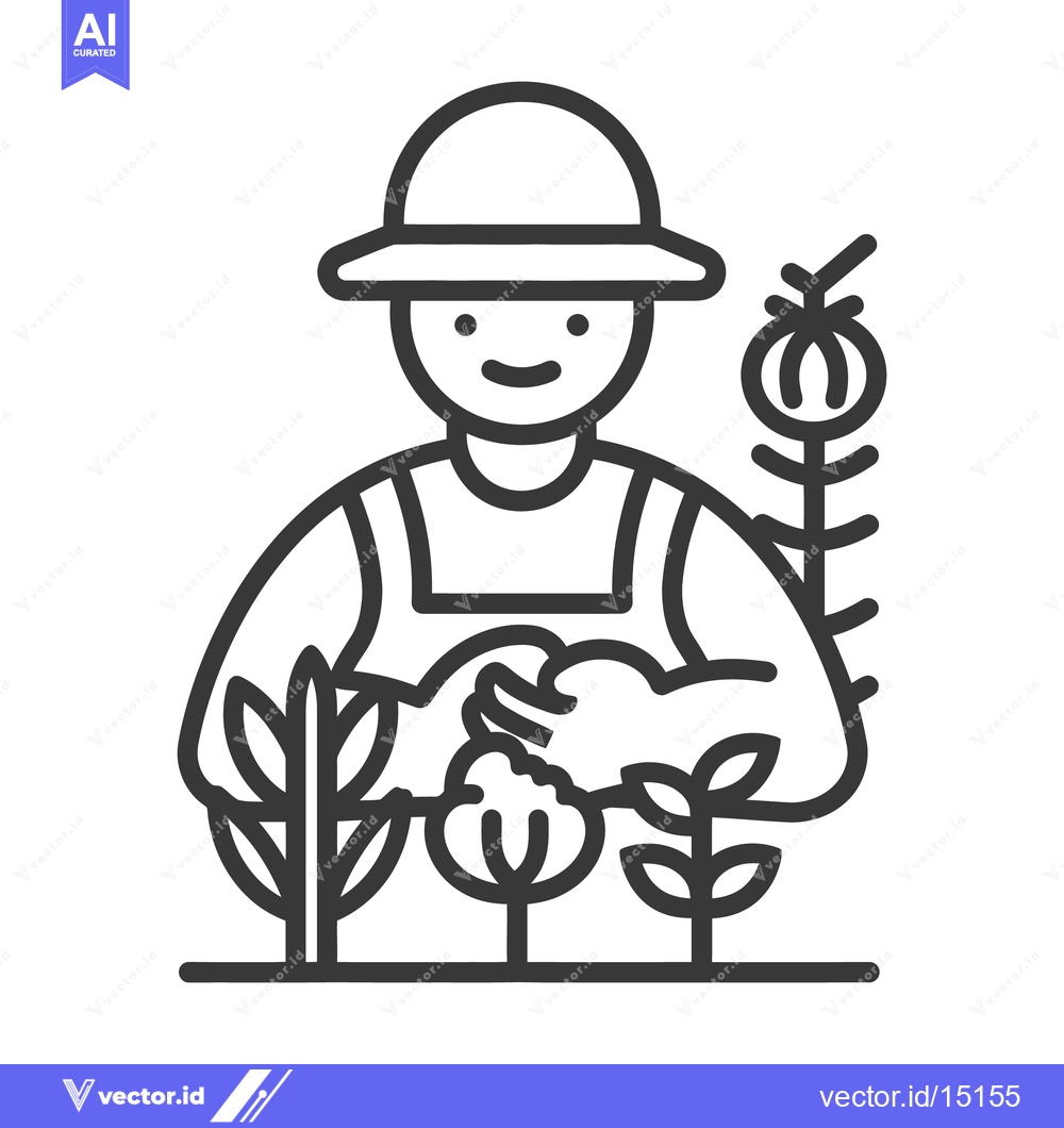 Premium Vector dari A farmer is tending crops while wearing a wide brimmed hat