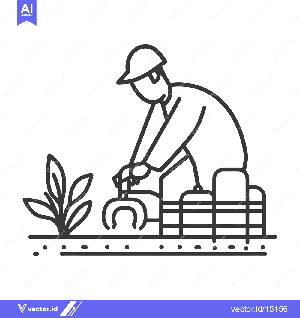 Premium Vector of A farm worker tending to agricultural crops with harvesting equipment