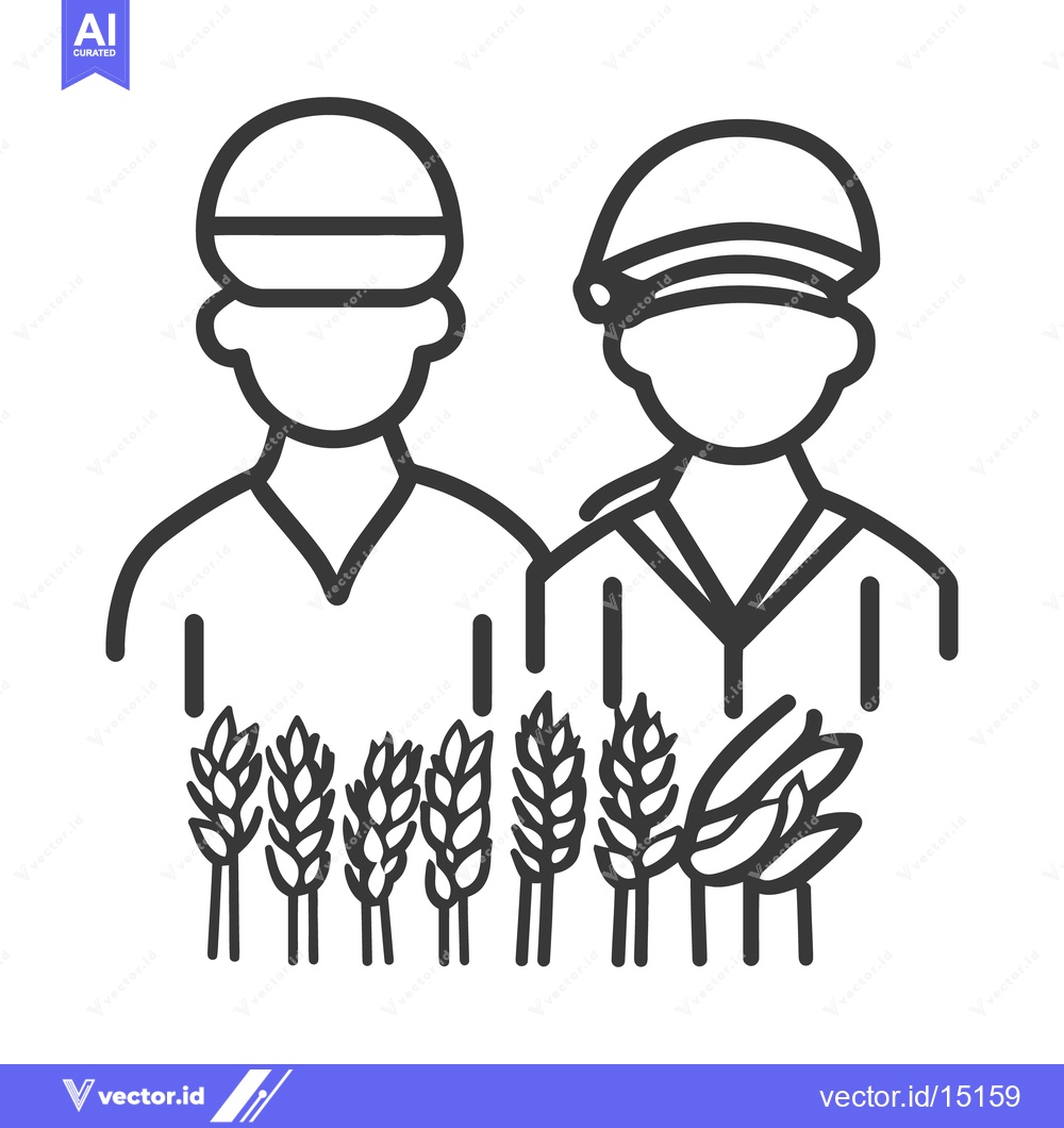 Premium Vector of Two agricultural workers stand with crops of grains in the fields