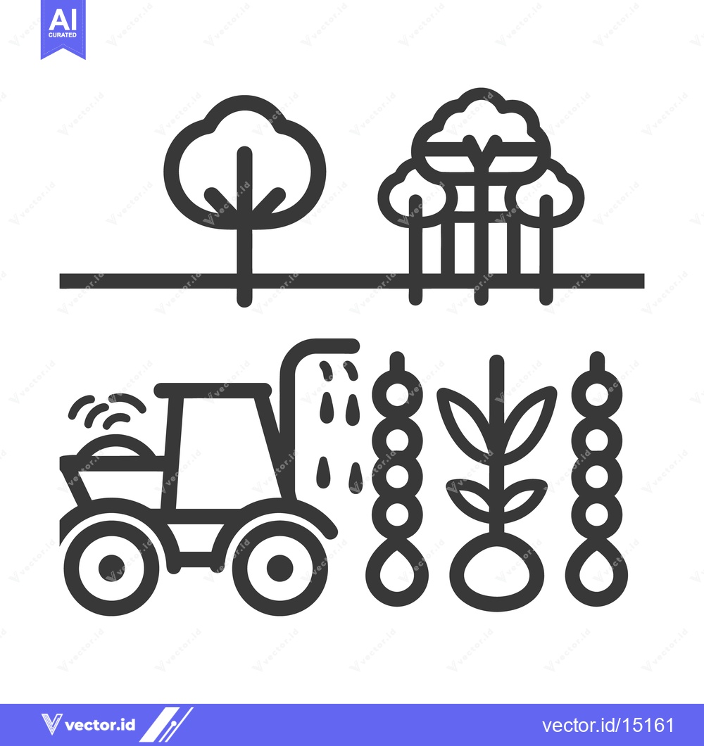 Premium Vector dari A vector illustration depicts a farm scene with trees and crops