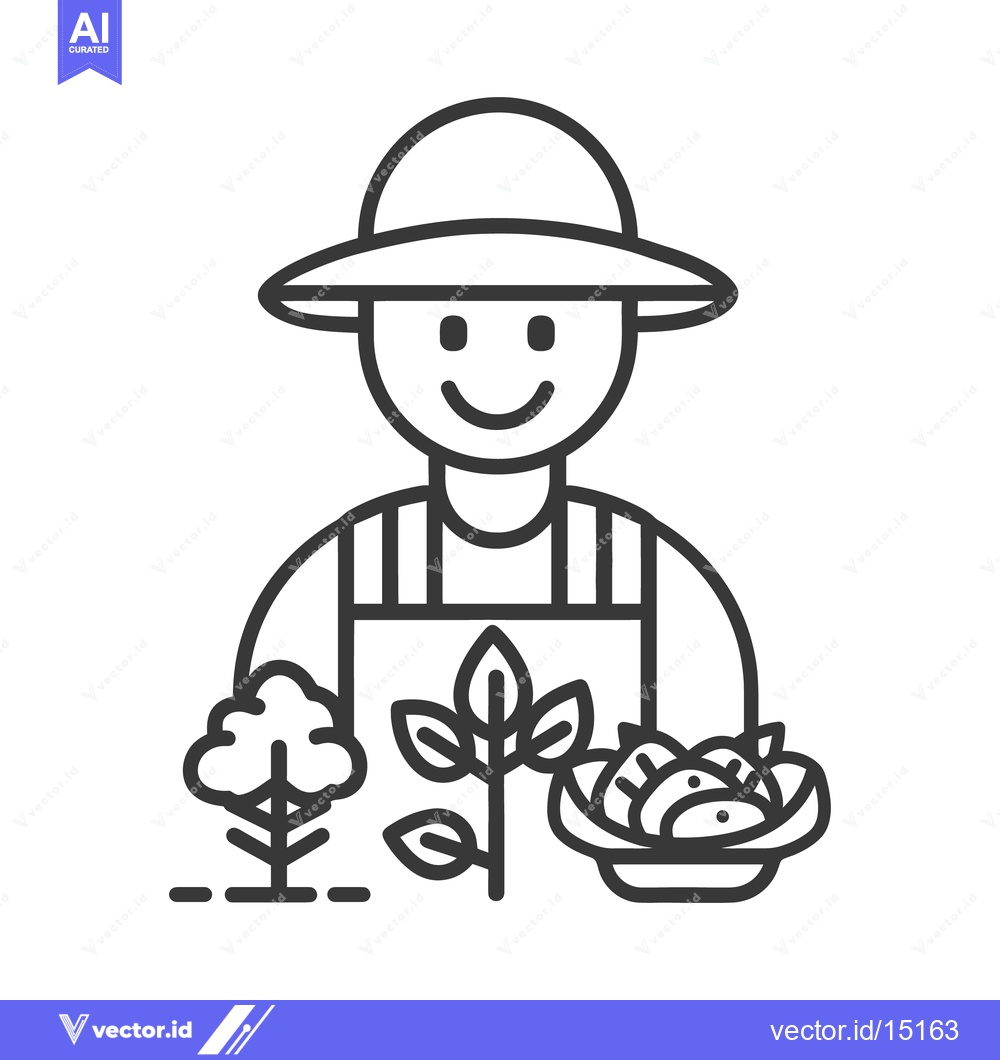 Premium Vector dari The smiling farmer holding freshly harvested plants and vegetables