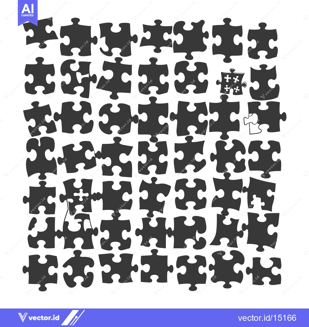Premium Vector of A grid of 49 jigsaw puzzle pieces with two missing pieces.