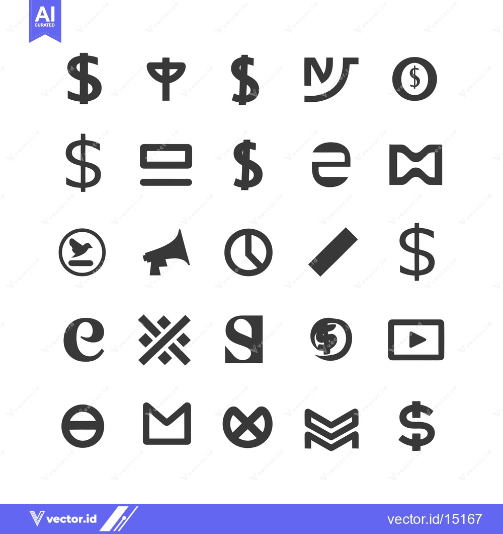 Premium Vector dari A Grid of Black and White Currency Symbols and Geometric Shapes