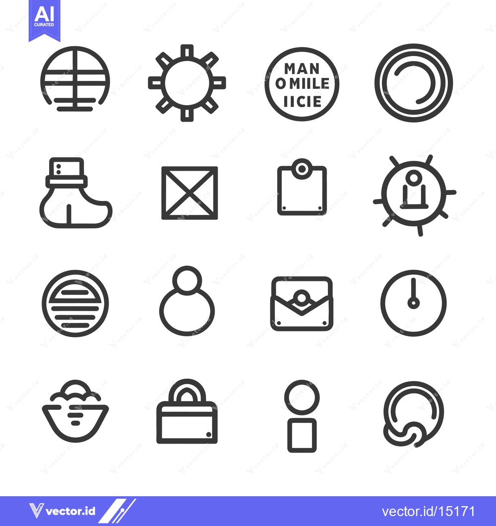 Premium Vector dari A Grid of Sixteen Simple Black and White Line Icons