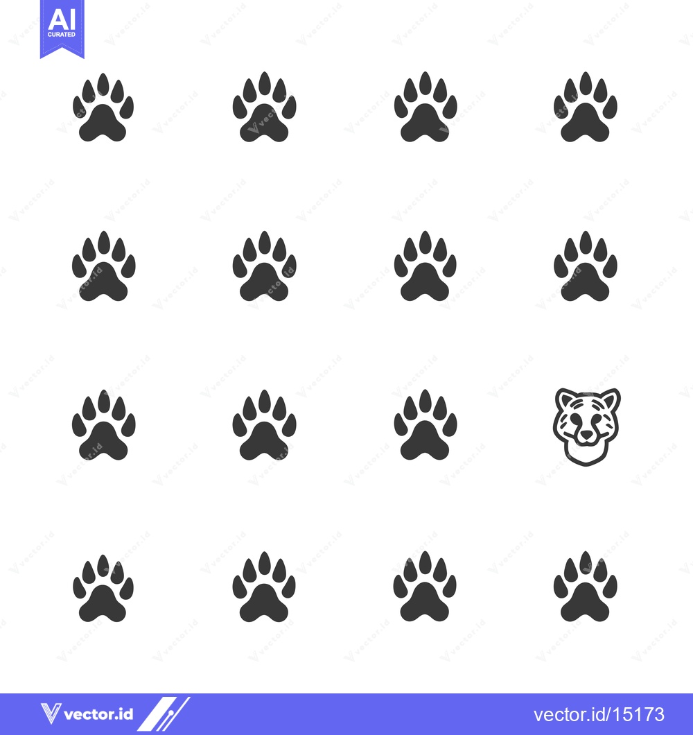 Premium Vector dari A Grid of Tiger Paw Prints with a Tiger Face at the Bottom Right