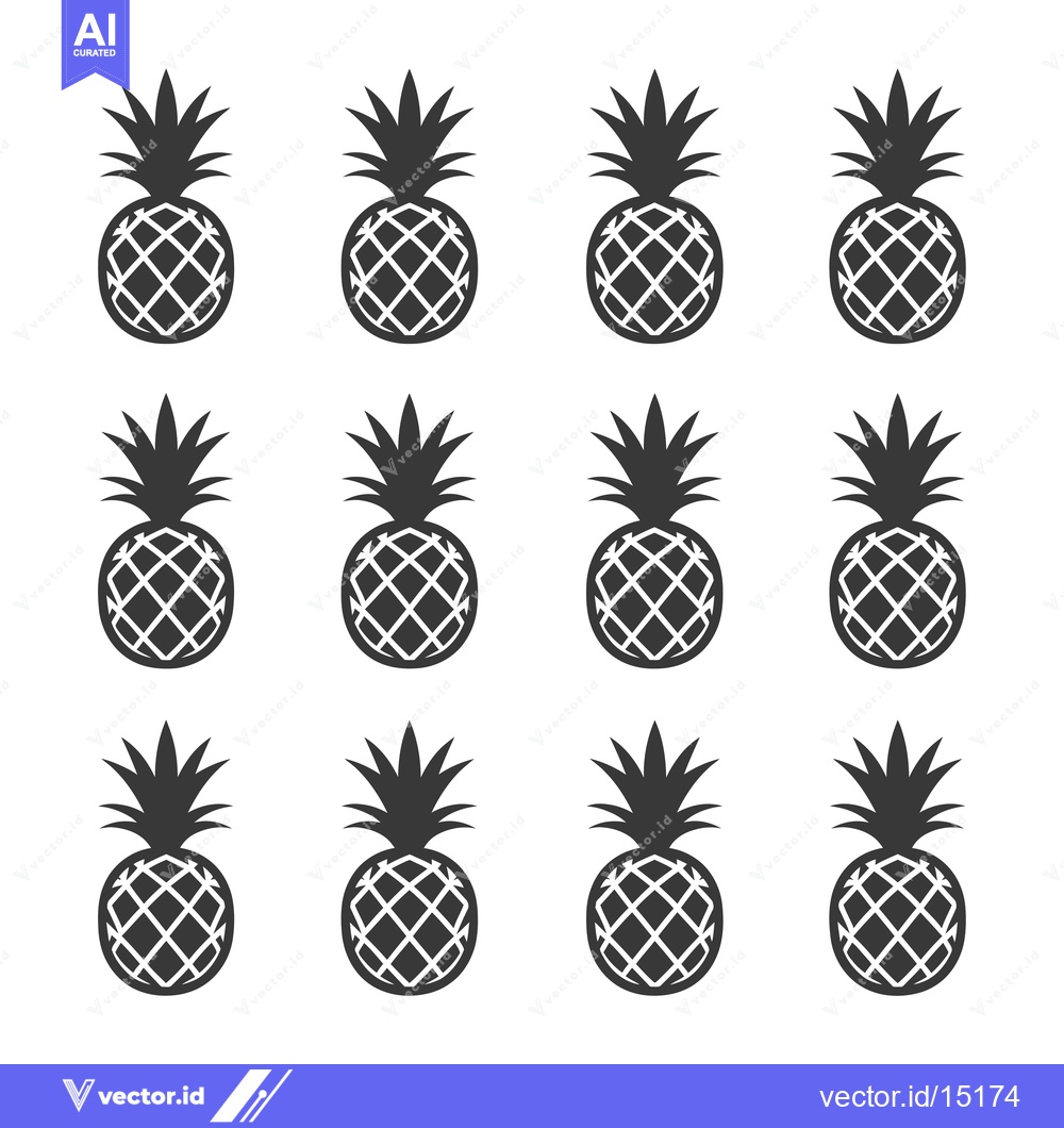 Premium Vector dari A Grid of Twelve Black and White Pineapple Icons
