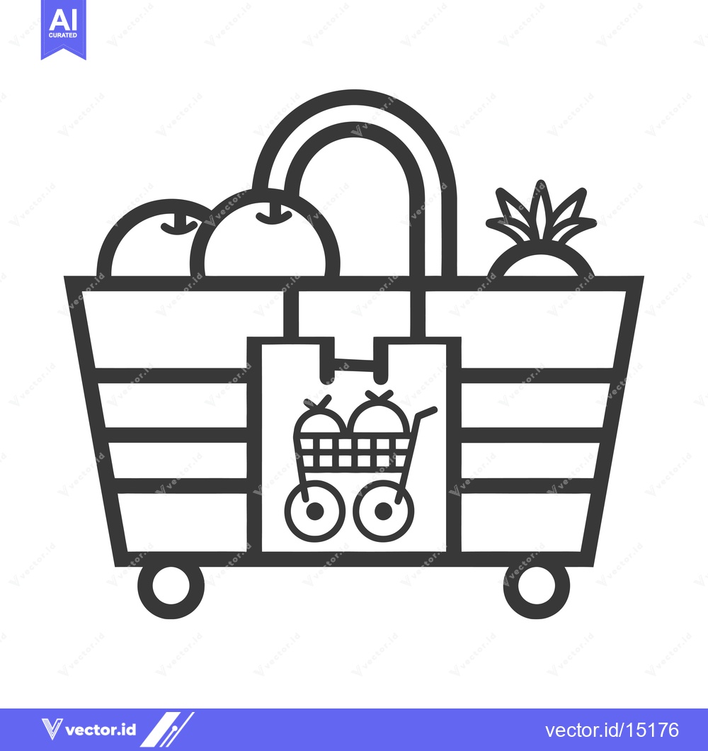 Premium Vector dari A grocery cart with two oranges, a pineapple, and a shopping cart insi