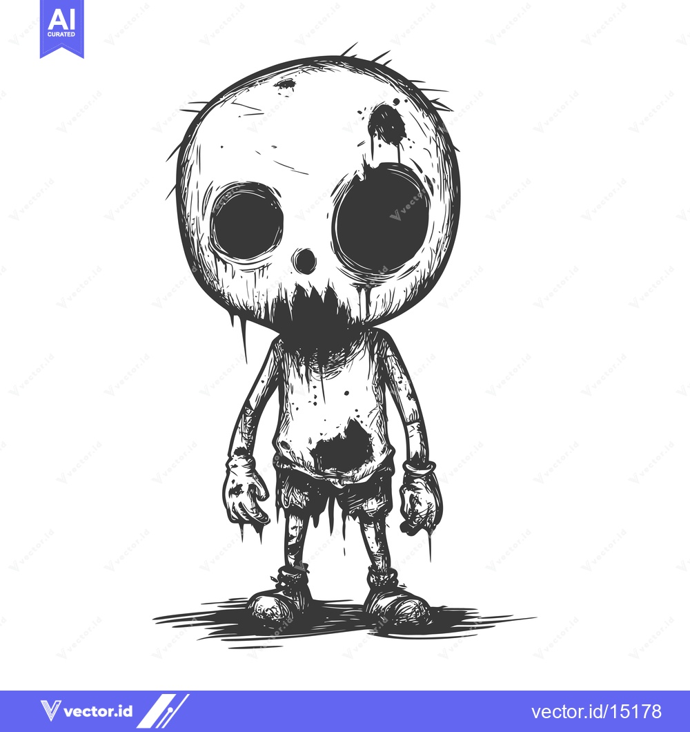 Premium Vector of A Grotesque, Cartoonish Zombie With a Skull-Like Head