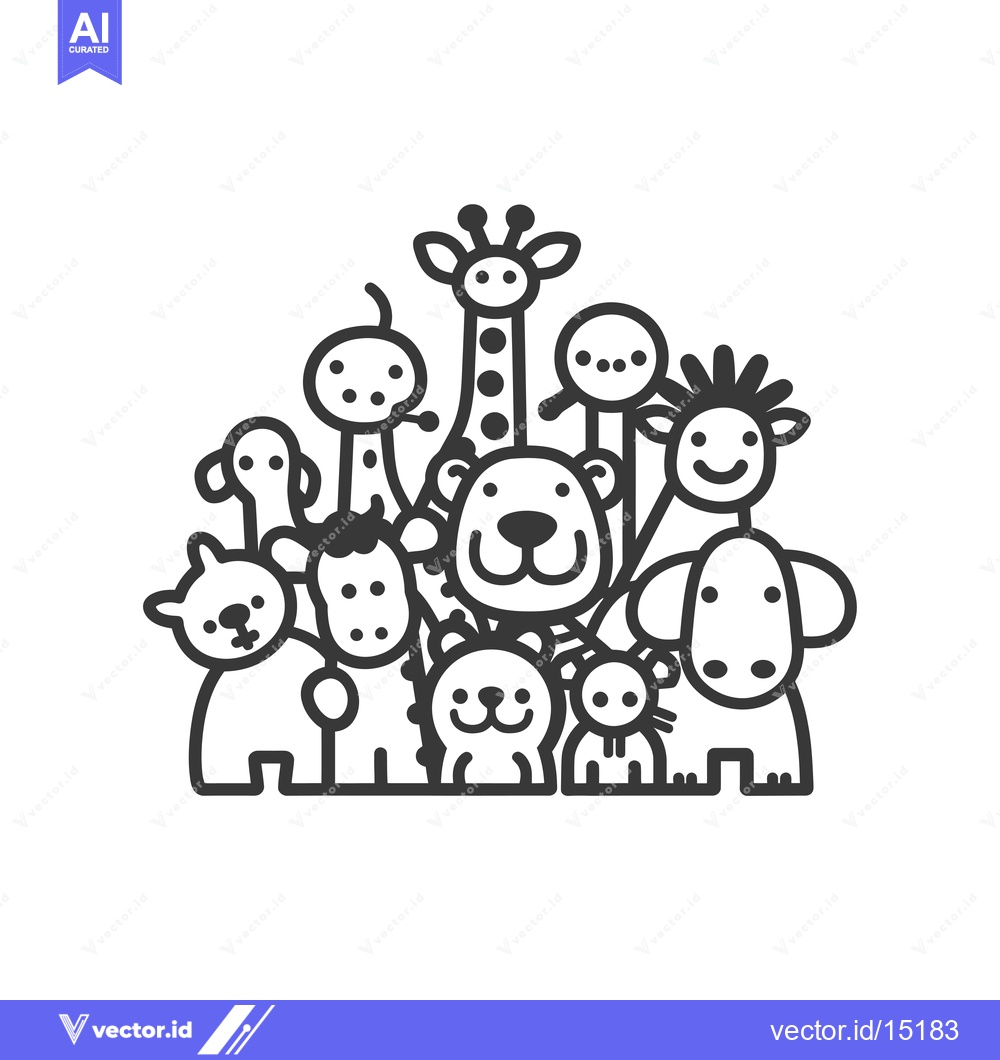 Premium Vector dari A Group of Cartoon Animals in a Circle