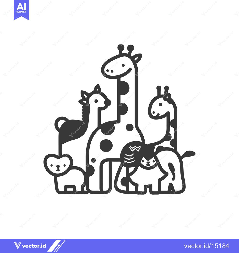 Premium Vector dari A Group of Cartoon Animals Including Giraffes, a Lion, and a Bear