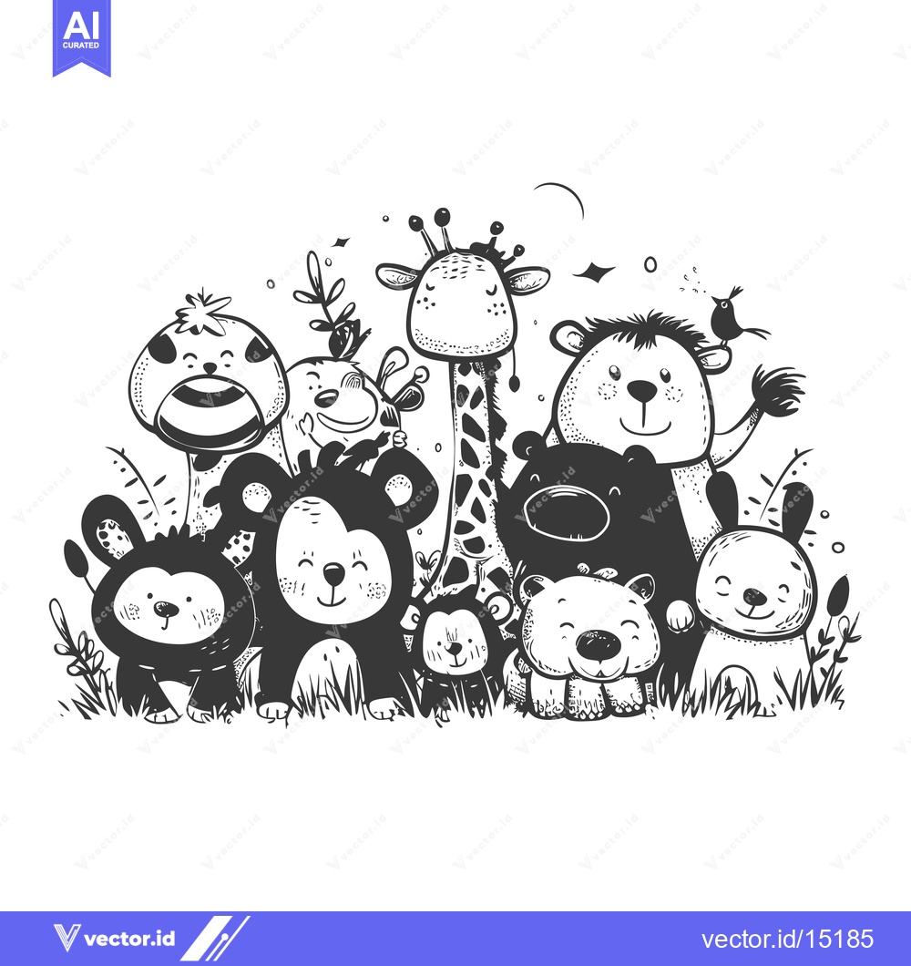 Premium Vector dari A Group of Cartoon Animals Standing in Grass