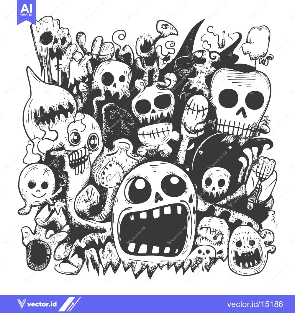 Premium Vector dari A Group of Cartoonish Skulls and Monsters