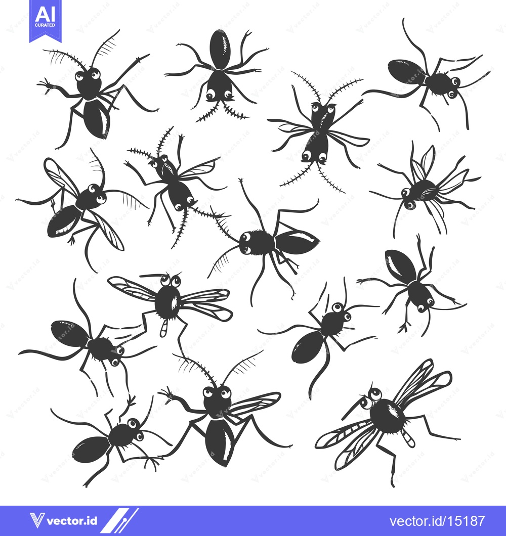 Premium Vector of A Group of Cartoon Mosquitoes with Big Eyes and Long Legs