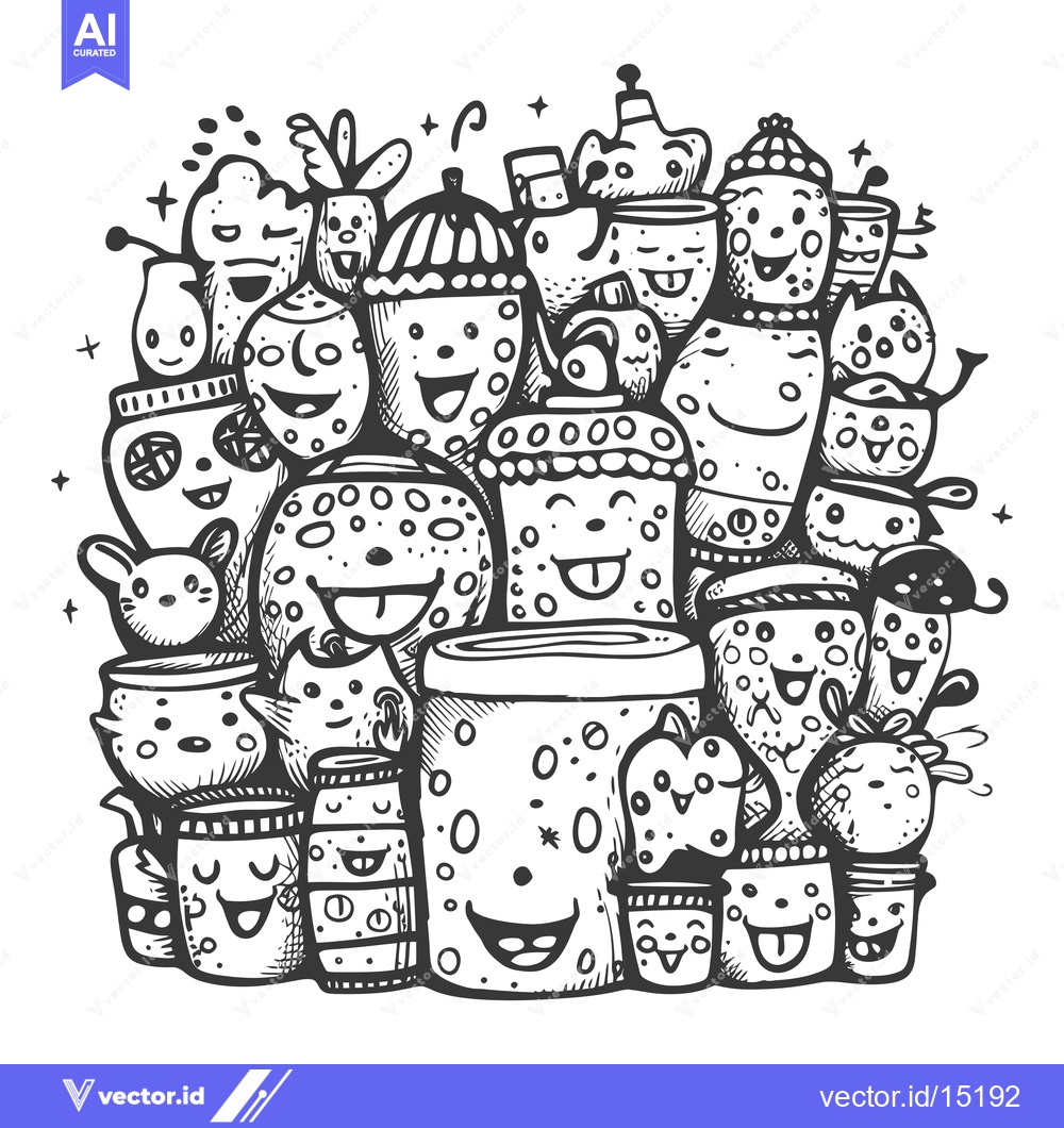 Premium Vector dari A Group of Doodle Characters with Happy Faces