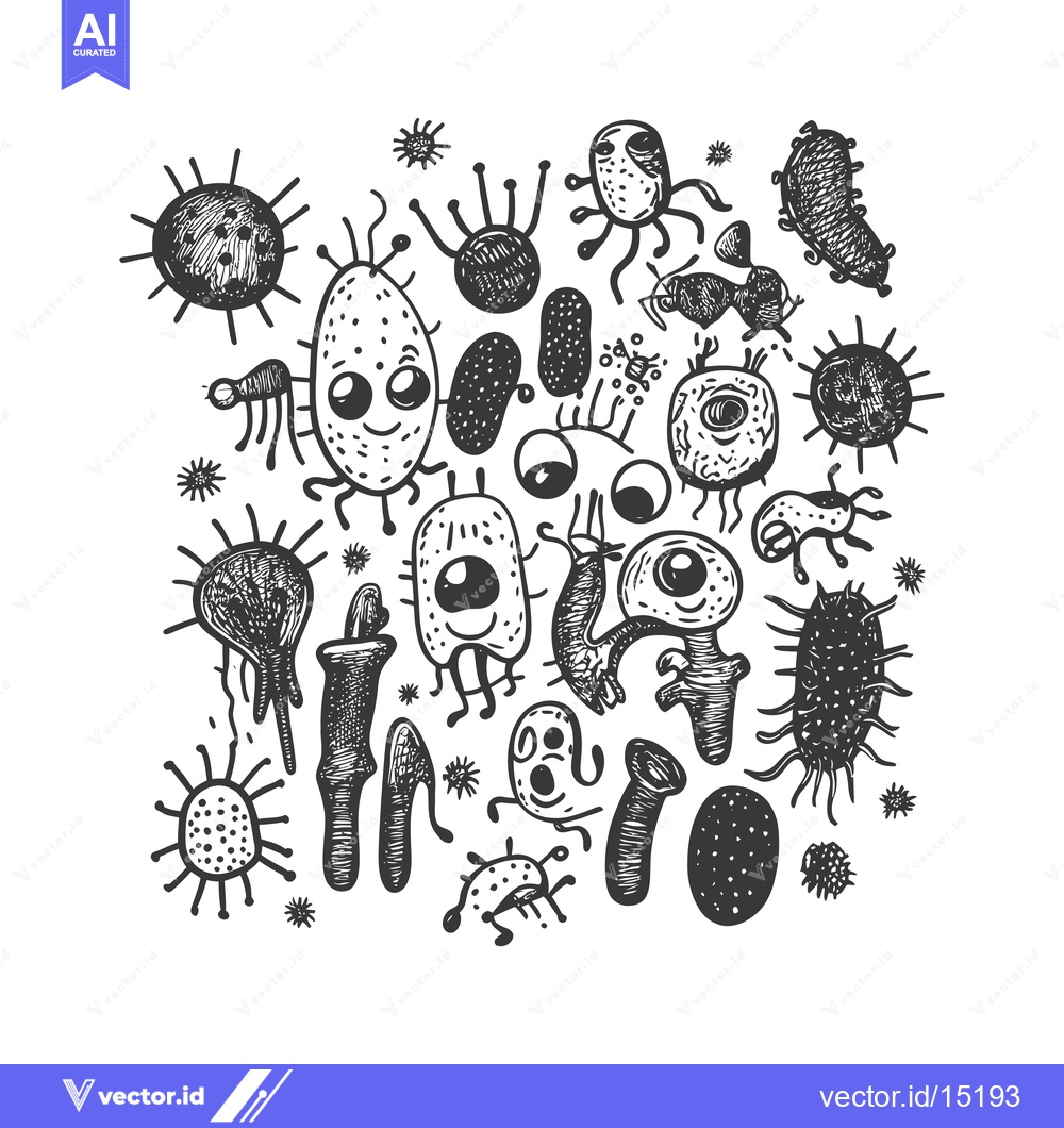 Premium Vector dari A Group of Doodle-Style Microorganisms with Eyes and Legs