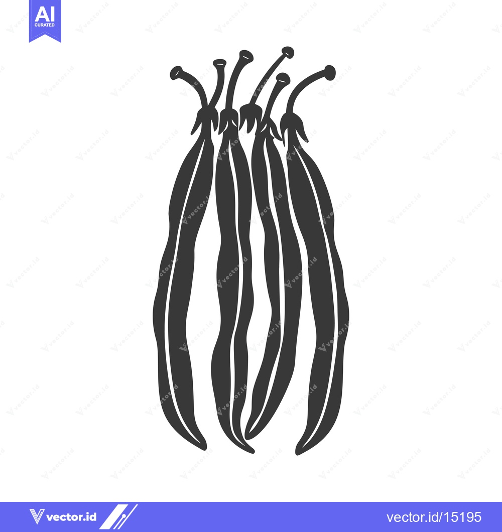 Premium Vector of A group of five green beans, with their ends pointing upward, isolated