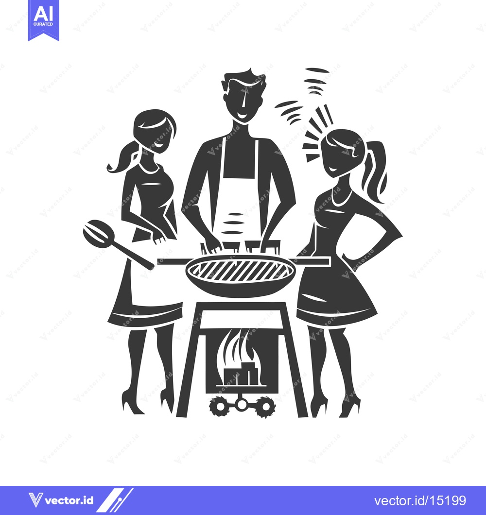 Premium Vector dari A group of friends cooking on a grill