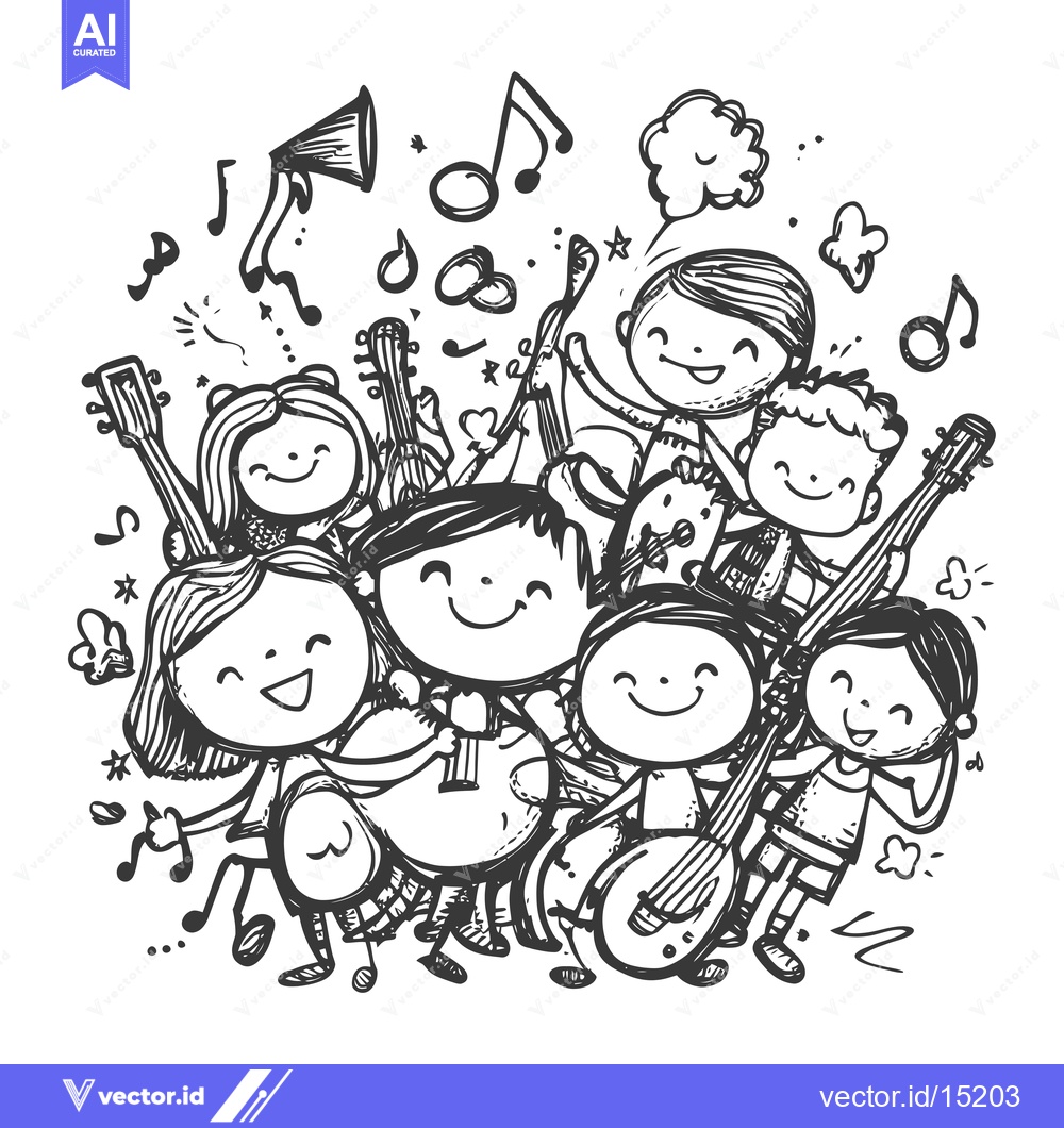 Premium Vector of A Group of Happy Children Playing Music Together