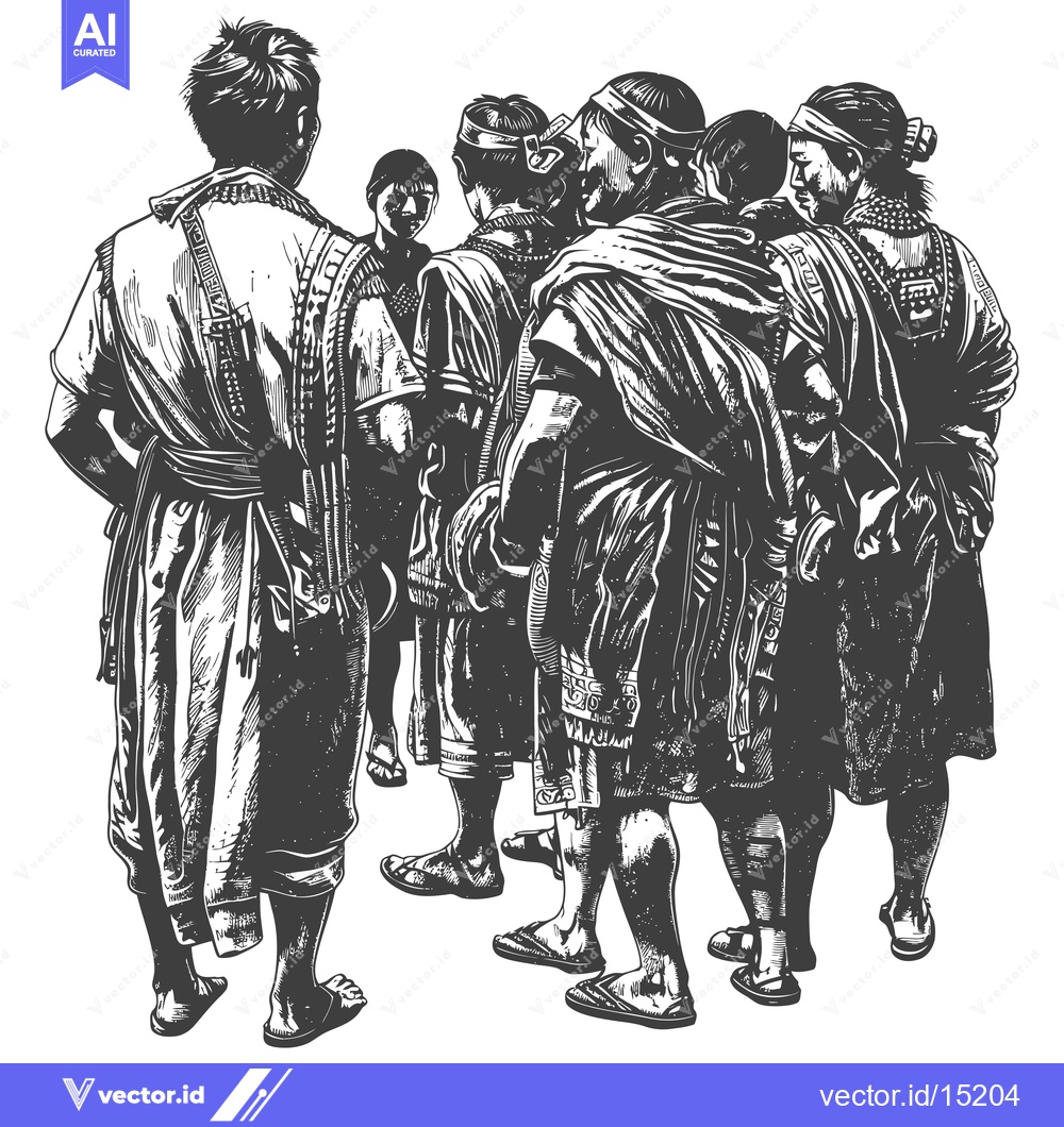Premium Vector of A Group of Indigenous People in Traditional Clothing
