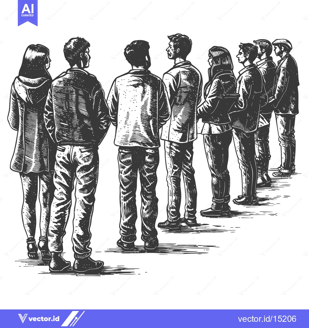 Premium Vector dari A group of people standing in a line, viewed from behind, in a black a