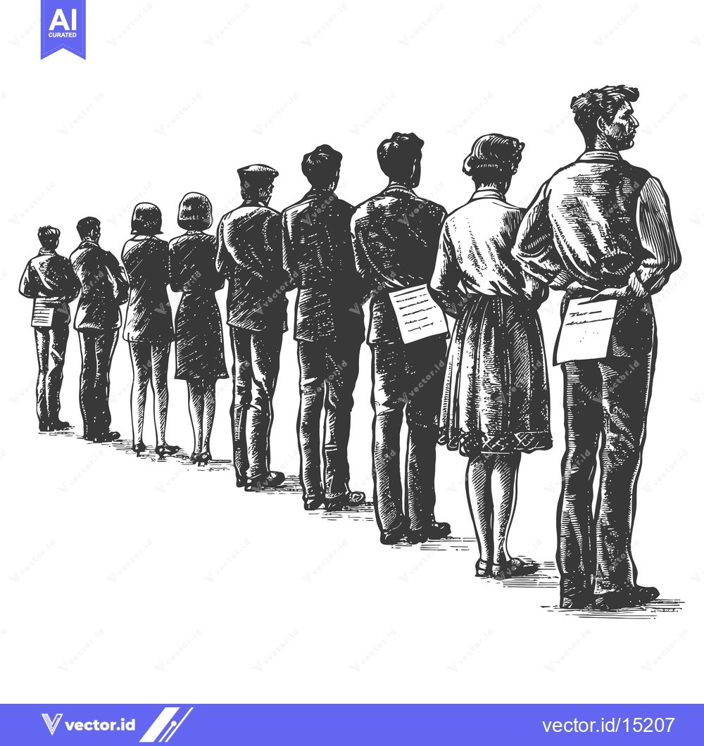 Premium Vector of A Group of People Standing in Line Facing Away From the Viewer