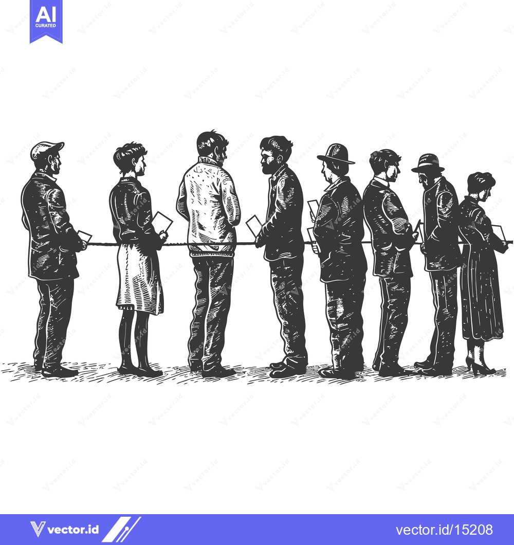 Premium Vector of A Group of People Standing in Line, Holding Documents