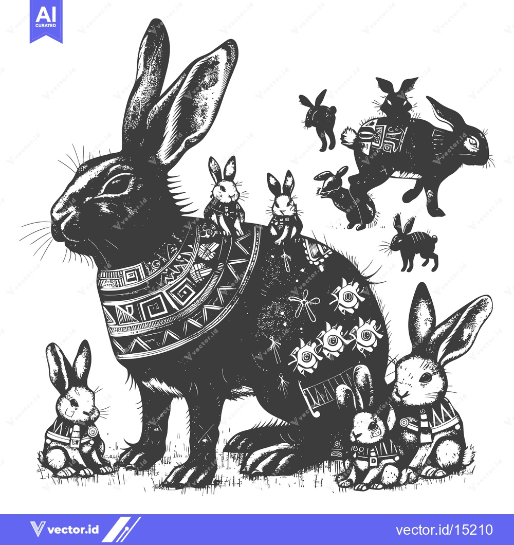 Premium Vector dari A Group of Rabbits Wearing Tribal Patterns