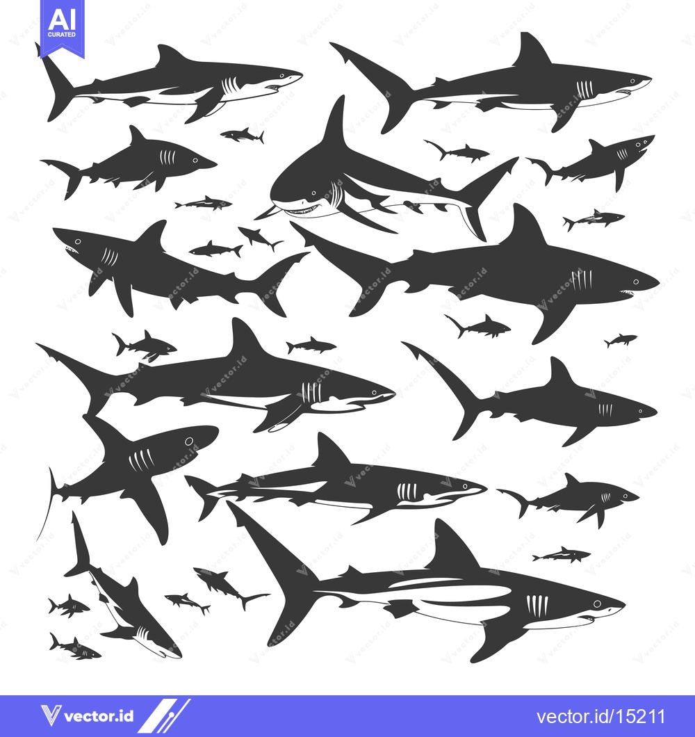 Premium Vector dari A Group of Sharks Swimming in a School Formation
