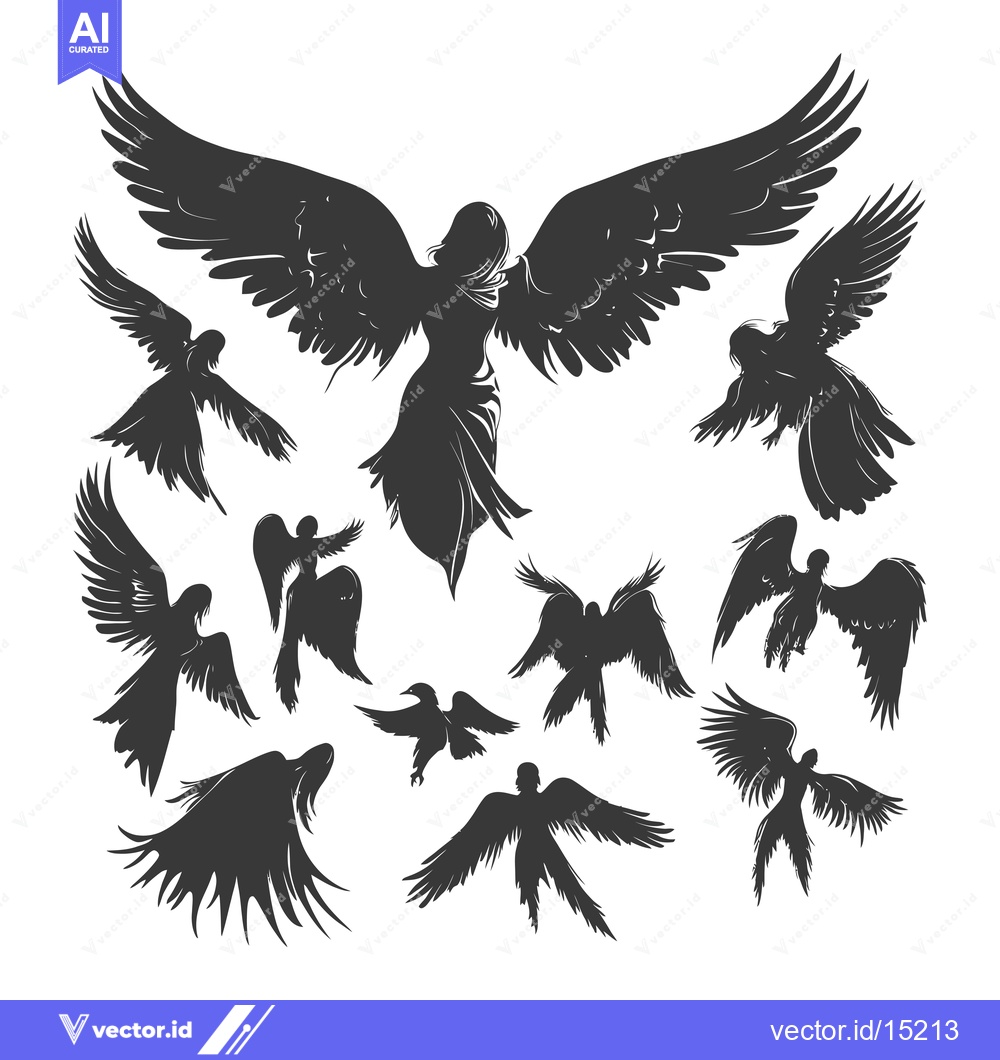 Premium Vector dari A Group of Silhouetted Angels with Wings Spread