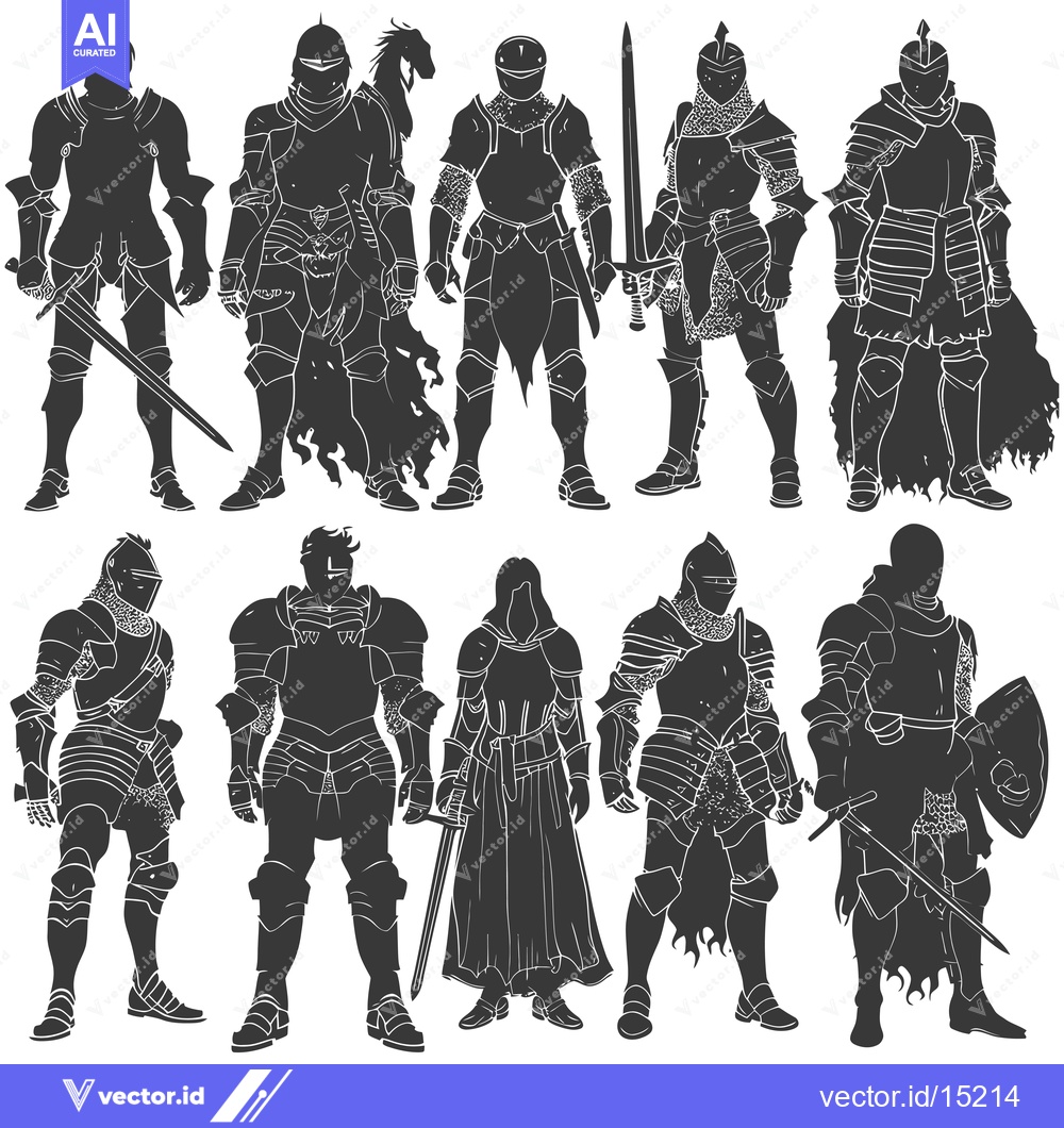Premium Vector dari A Group of Silhouetted Knights in Full Armor