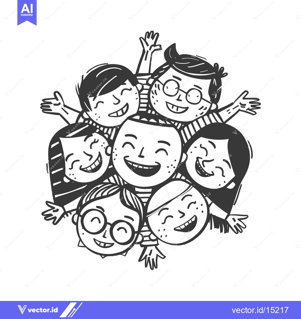 Premium Vector dari A Group of Smiling Cartoon Children Huddled Together