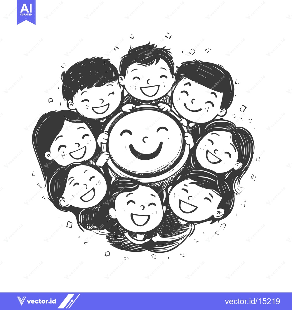 Premium Vector of A Group of Smiling Children Surrounding a Large Smiley Face