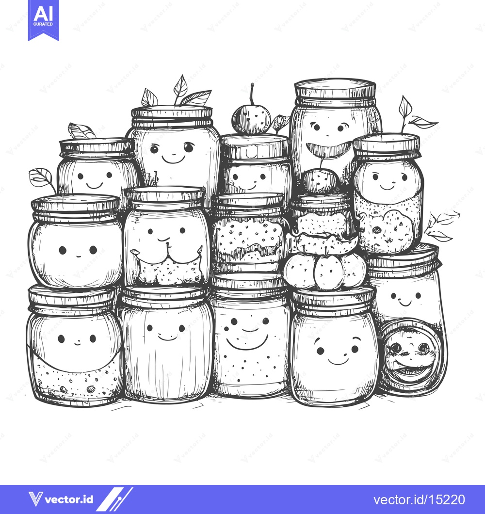 Premium Vector dari A Group of Smiling Glass Jars Filled with Various Contents