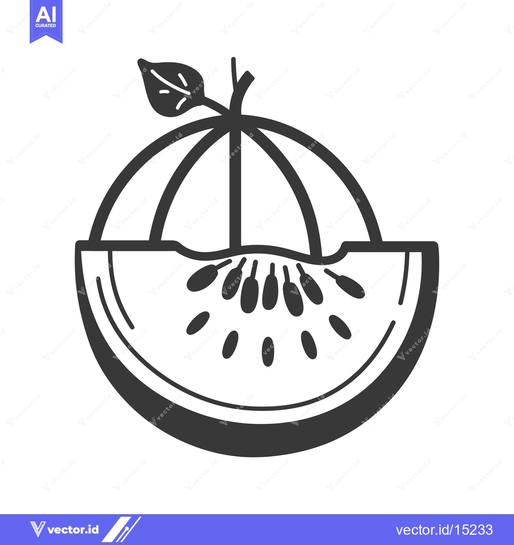 Premium Vector of A Half-Sliced Watermelon With a Leaf and Stem on Top