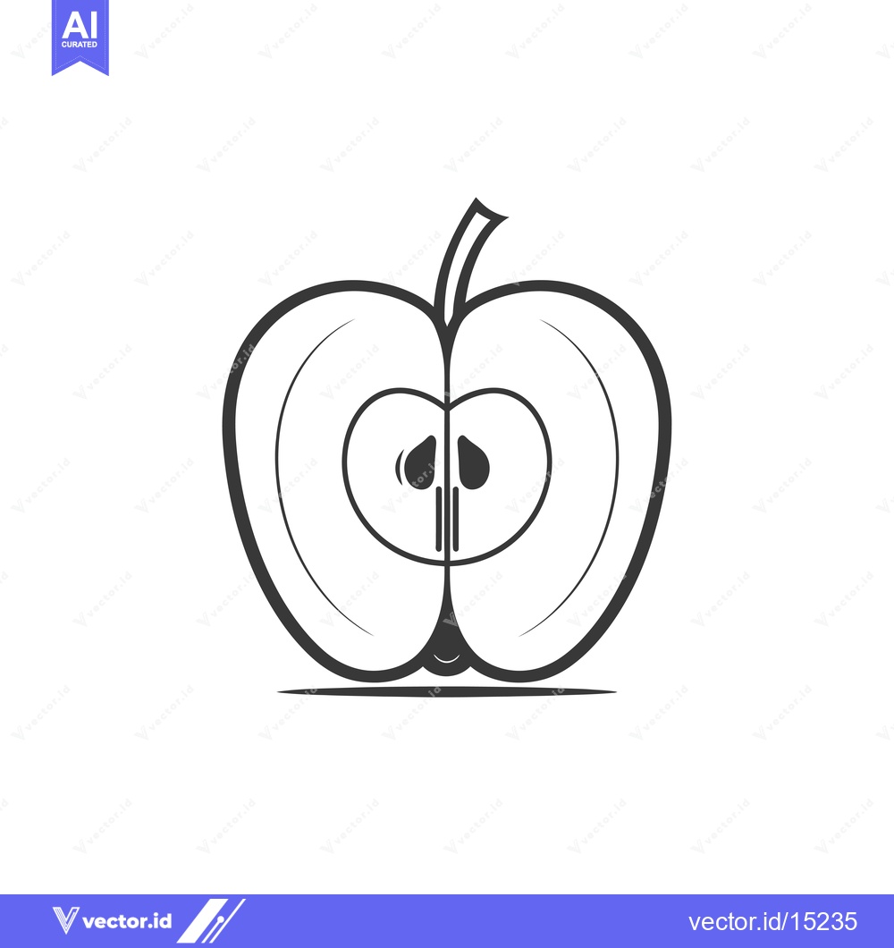 Premium Vector dari A Halved Apple with Seeds and Stem in Black Outline